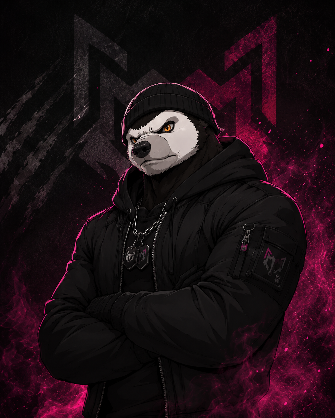 RATELMAFIA honey badger character in a beanie and hoodie