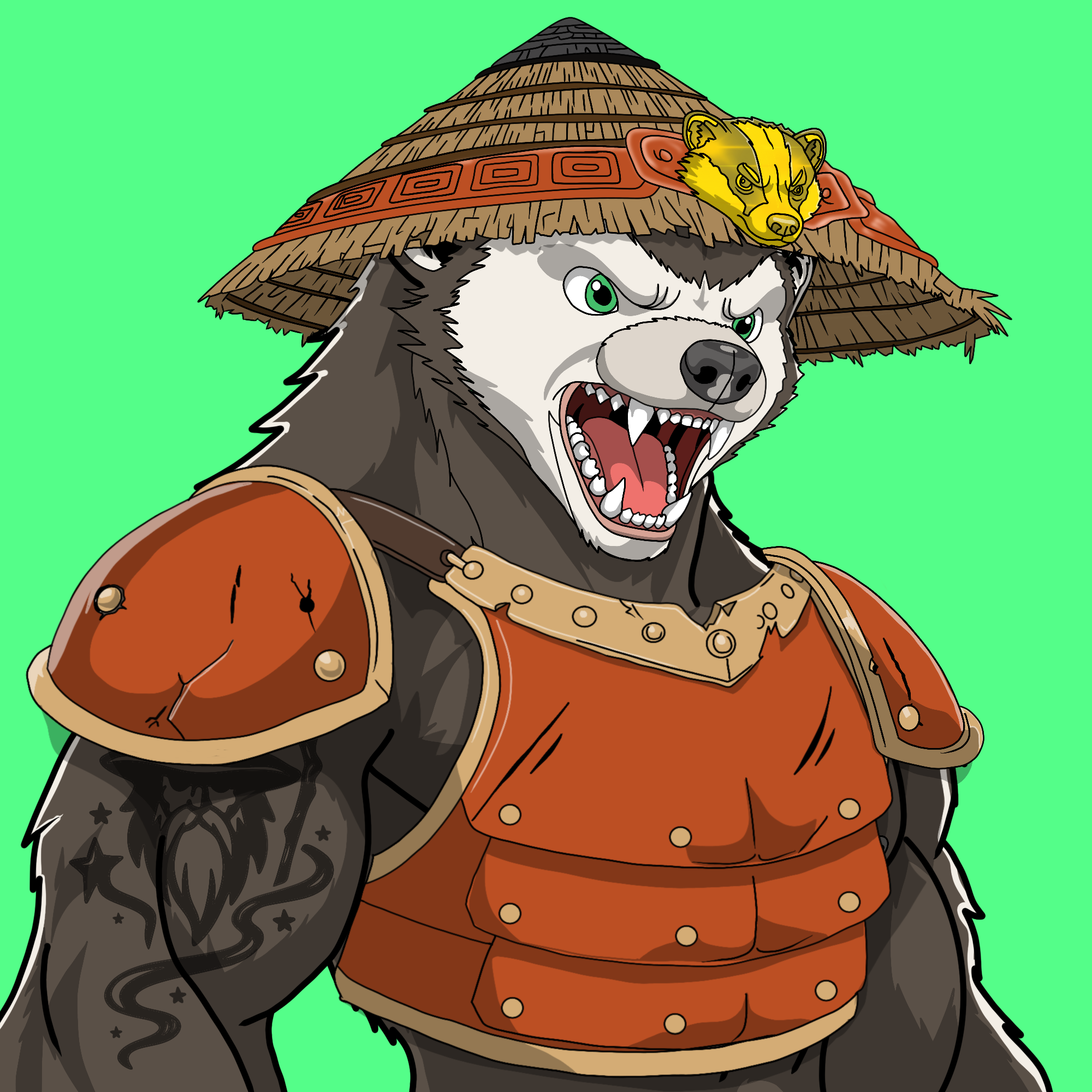 RATELMAFIA NFT: honey badger in samurai-style armor